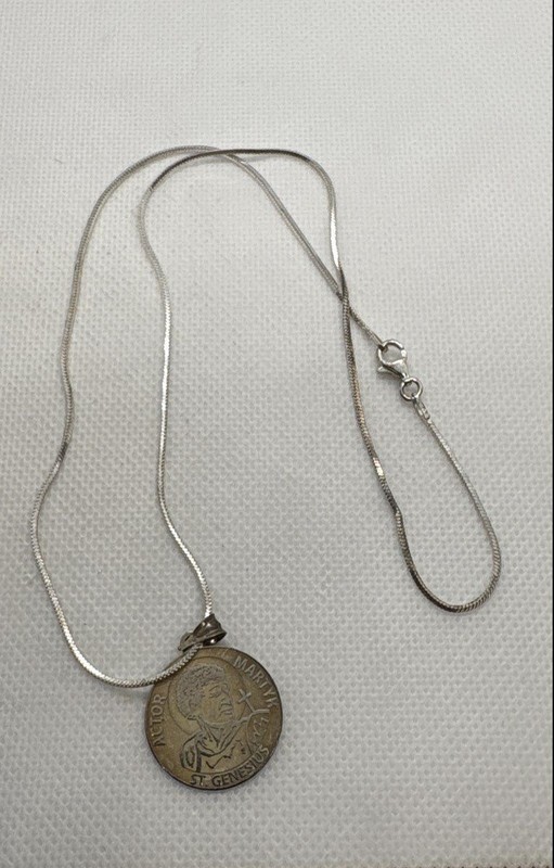 Sterling Silver St. Genesius Chain Necklace, 6.59g