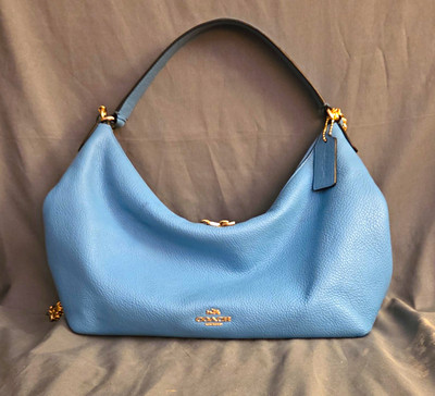 Coach East/West Celeste Hobo Blue Pebble Leather Gold Accent Excellent Condition