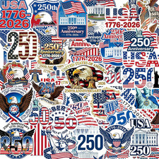50pcs USA 250th Anniversary Stickers Waterproof Vinyl Patriotic Pack