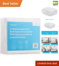 Machine Washable Queen 2-Inch Mattress Topper Cover - Elegant White with Zipper