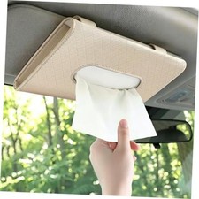 Car Tissue Holder, Car Sun Visor Napkin Box, Premium PU Leather, L- Beige