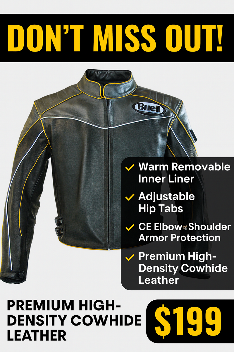 Buell Leather Motorcycle Jacket CE Armor Waterproof Biker Riding