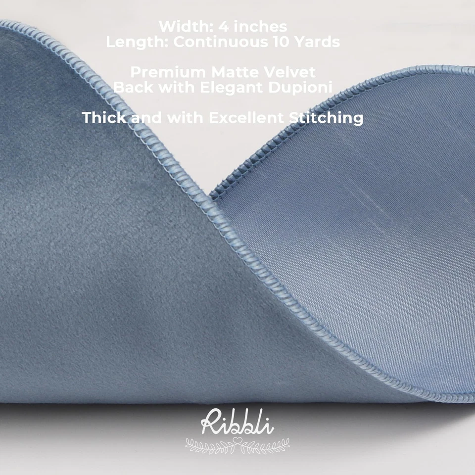 Cinta con cable de terciopelo azul polvoriento con cinta de Navidad Dupioni de 4 pulgadas para envoltura de regalo Foto 2 de 4