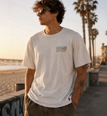 Rip-curl Men's White and Cream T-shirt