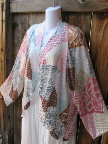 ART TO WEAR SPRING PASTELS KIMONO TUNIC JACKET IN SILK BY ARIS.A, 46"B, MED! - Picture 2 of 5