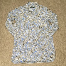 Lauren Ralph Lauren Womens S Popover Shirt Nightgown Button Up Blue Paisley