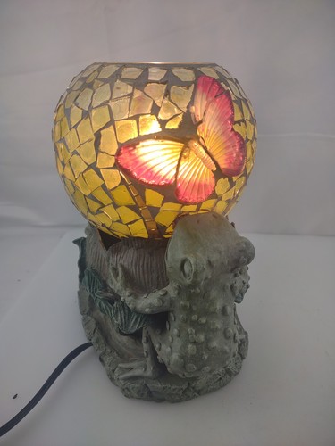 9" Resin Frogs base Butterfly Glass mosaic Glass Taple lamp