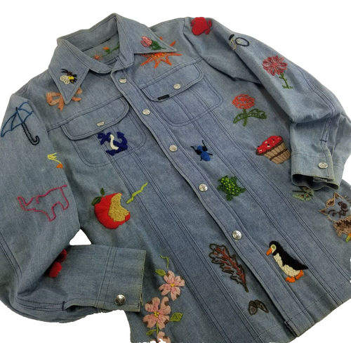 Denim Jacket Lee Embroidered Hippy Flower Power Vintage 70s Small - Picture 5 of 21
