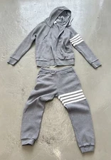 Auth THOM BROWNE GREY ENGINEERED 4-BAR ZIP-UP Waffle HOODIE SWEATSUIT PANTS 0/S