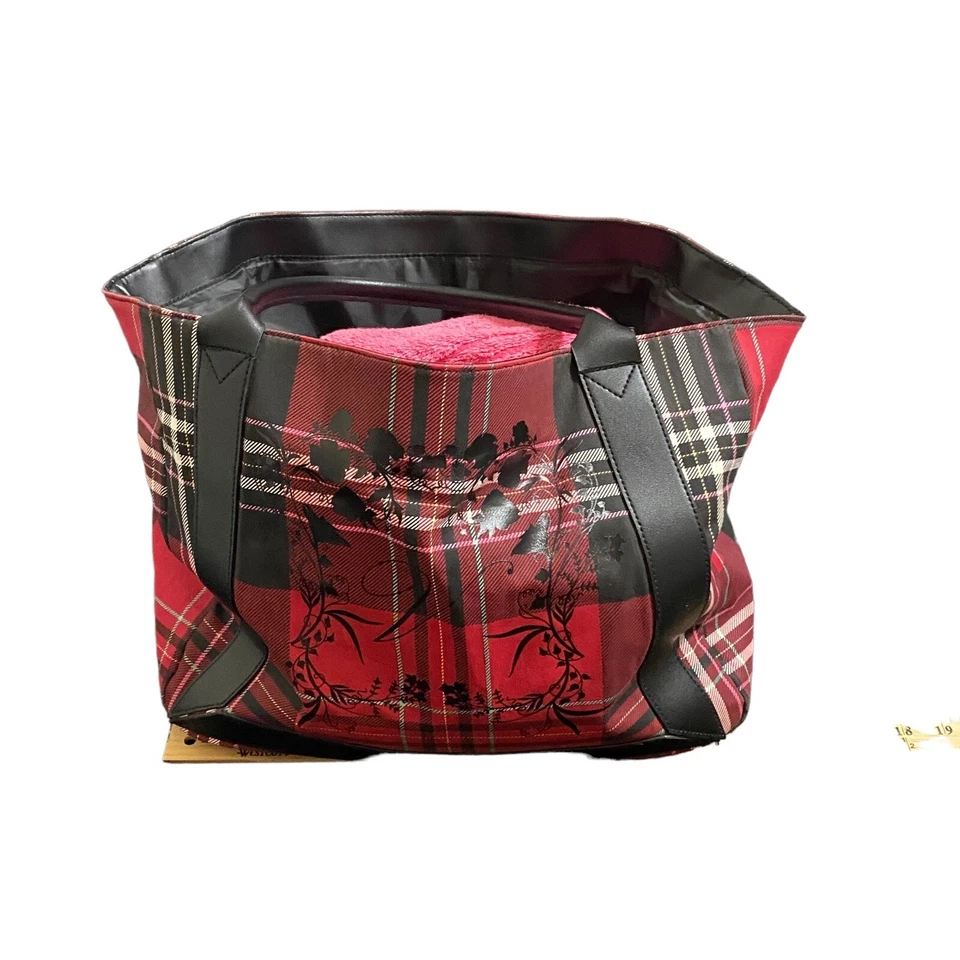 Victoria’s Secret Bolso de Mano Rojo a Cuadros Doble Correa 14w x 12” Estilo Número 11185110 Foto 4 de 4