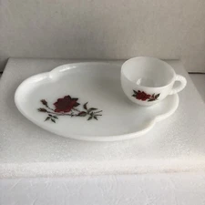 Federal Glass Dura White Milk Glass Snack Set One Tea Cup And Plate Rosecrest