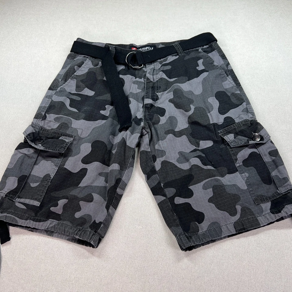 Pantalones Cortos Carga Southpole Camuflados Para Hombre 34 (34x12) Gris Cinturón Y2K Grunge Ejército Foto 4 de 4