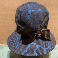 Mr John Jr Milliner to the Stars Vintage Blue/Brown Brocade Hat W/ Velvet Ribbon
