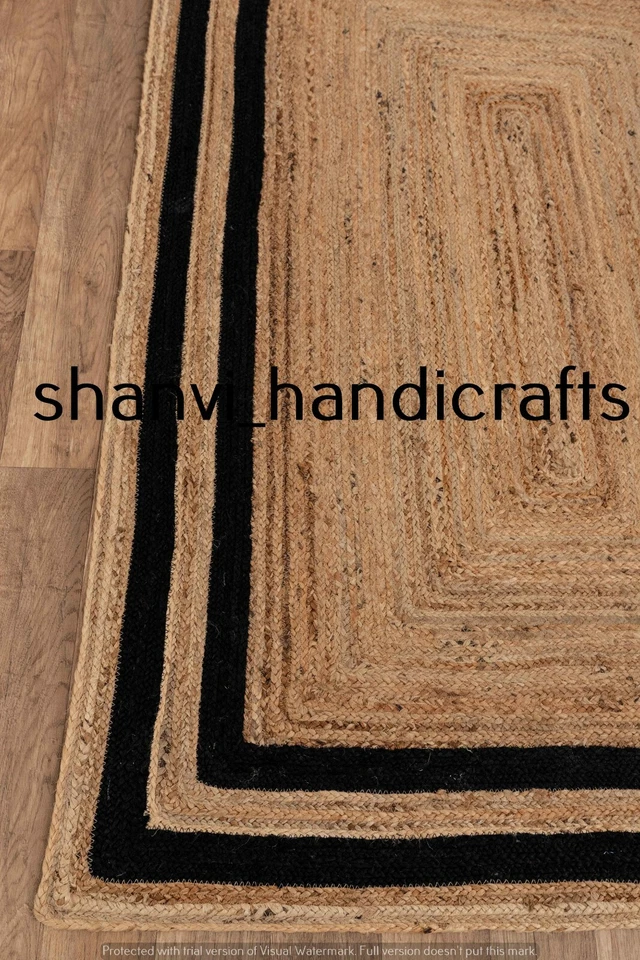 Natural Braided Jute Handmade Home Decor Modern Living Rectangle Mediation Rugs  - Image 2 of 4