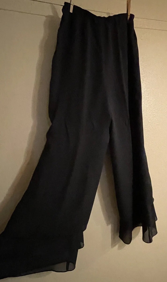 black chiffon dress pants Alex Evenings sheer layered lined size small badge_On Sale Flowy Layered Chiffon Wide bohemian off shoulder dress Evening pants Color:Yellow blue floral
