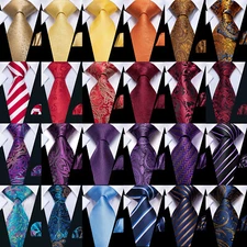 Paisley Floral Striped Mens Tie Handkerchief Cufflinks Set Wedding Party Prom