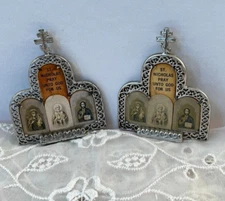 Vintage Jesus Mary St. Nicholas Visor Clip or Standing Devotional Silver Toned