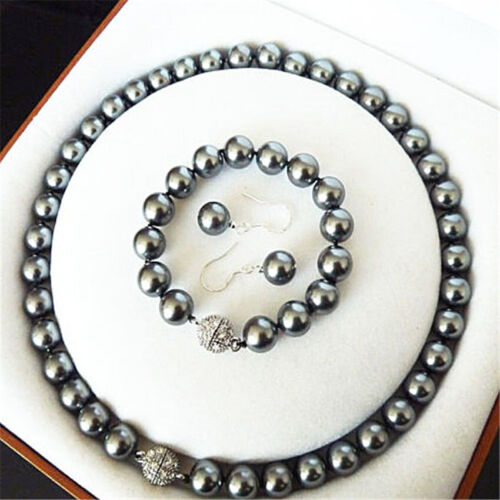10MM czarna skorupa perła węzeł naszyjnik bransoletka kolczyk zestaw amulet biżuteria krzyż - Zdjęcie 1 z 2
