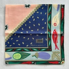 VTG Handkerchief Vintage Cotton Art Geometric Vegetables Fish Pocket Square 18"