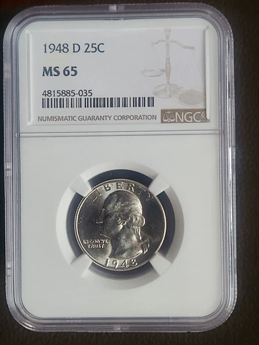 1948 D 25c Washington Silver Quarter Dollar NGC MS65