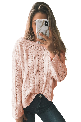 Women Pink Solid Drop Shoulder Knit 