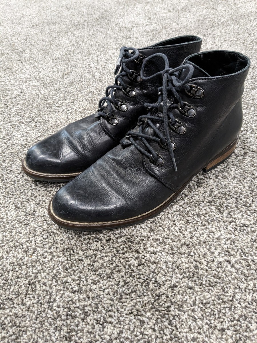 JONES BOOTMAKER Black LEATHER Ankle Lace Up BOOTS SIZE