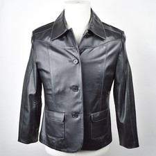 Vintage Tibor Leather Jacket Womens S Black Genuine Soft Four-button Chic Career