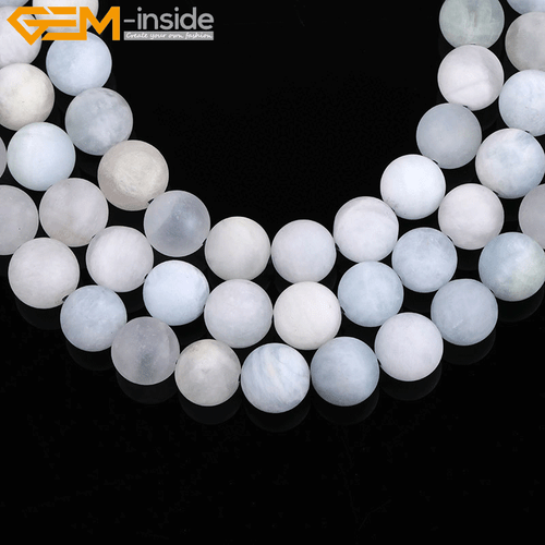Frost Matte Natural Blue Aquamarine Gemstone Loose Beads For Jewelry Making 15" - Picture 26 of 29