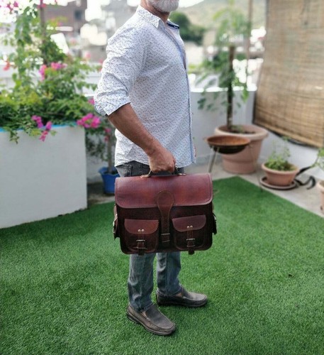 Men's Genuine Vintage Leather Messenger Bag Shoulder Laptop Bag Briefcase - Picture 5 of 7