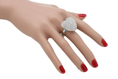 Bague Fantaisie Argentée Avec Cœur Doré Mobile - Taille 56/57 - Anneau Fin - Occasion Bon état
