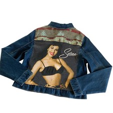 Via Penny Lane Reworked Apparel Selena 90s Graphic Custom Upcycled Denim Jacket