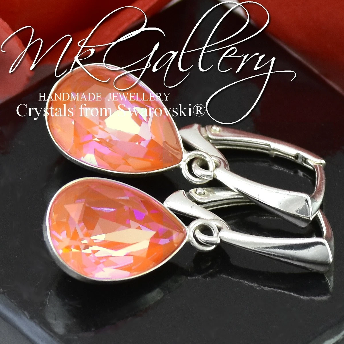 925 SILVER EARRINGS CRYSTALS FROM SWAROVSKI PEAR FANCY STONE 14MM