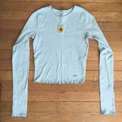 Women HOLLISTER green sunflower ribbed knit cropped tee Shirt