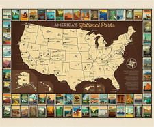 Riley Blake National Parks Poster Panel Map 36"X43",Quilting Fabric