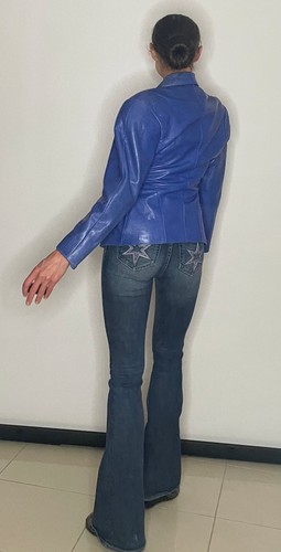 Vintage Blue Leather Jacket 1980s Wasp Cinch Waist Jacket Oversized Jacket - Bild 4 von 10