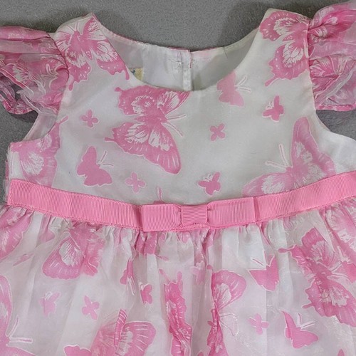 Marmellata Toddler Dress 6 months Pink White Butterflies Flutter Sleeve Babydoll - Picture 2 of 9