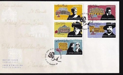 Canada FDC 2006 Opera, vertical strip of 5, sc#2182a