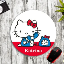 HELLO KITTY TALKING ON PHONE PERSONALIZED W/ NAME NEOPRENE MOUSE PAD DESK MAT