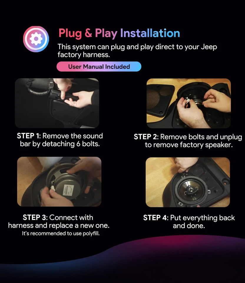 Paquete de 4 altavoces Kicker actualización para Jeep Wrangler JK JKU 77KICK10 2007-2018 Foto 4 de 4