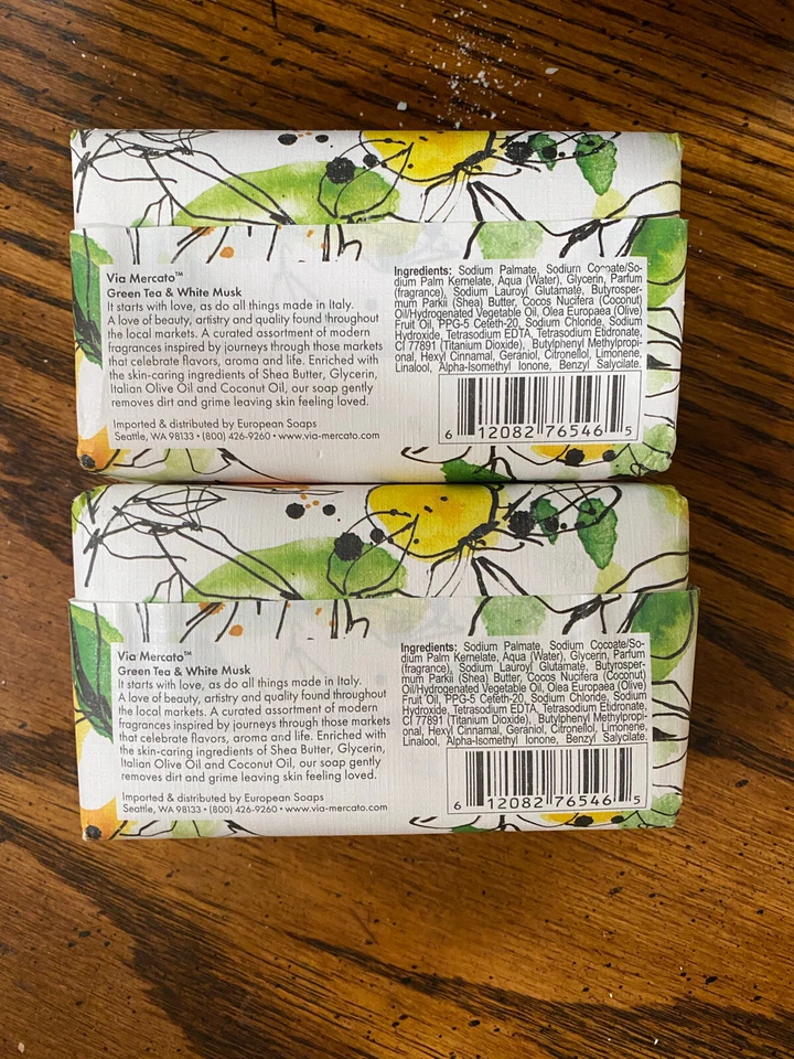LOTE DE 2 Via Mercato Nº 2 jabones en barra de té verde y almizcle blanco de 7 OZ cada uno Foto 3 de 4