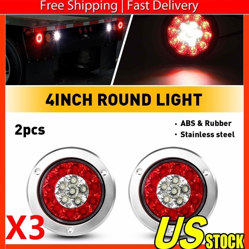4inch Round Red White 16-LED Truck Trailer Brake Stop Turn Signal Tail Lights - Picture 13 of 15