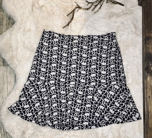 ANN TAYLOR $129 Navy White Embroidered Lined Flounce Skirt Sz 14 NWT - Picture 3 of 9