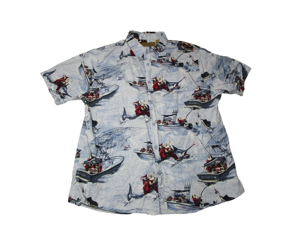 Clearwater Outfiters 男式尺寸 - XL 蓝色 Santa Marlin Hawian 衬衫 — 第 2/4 张图片