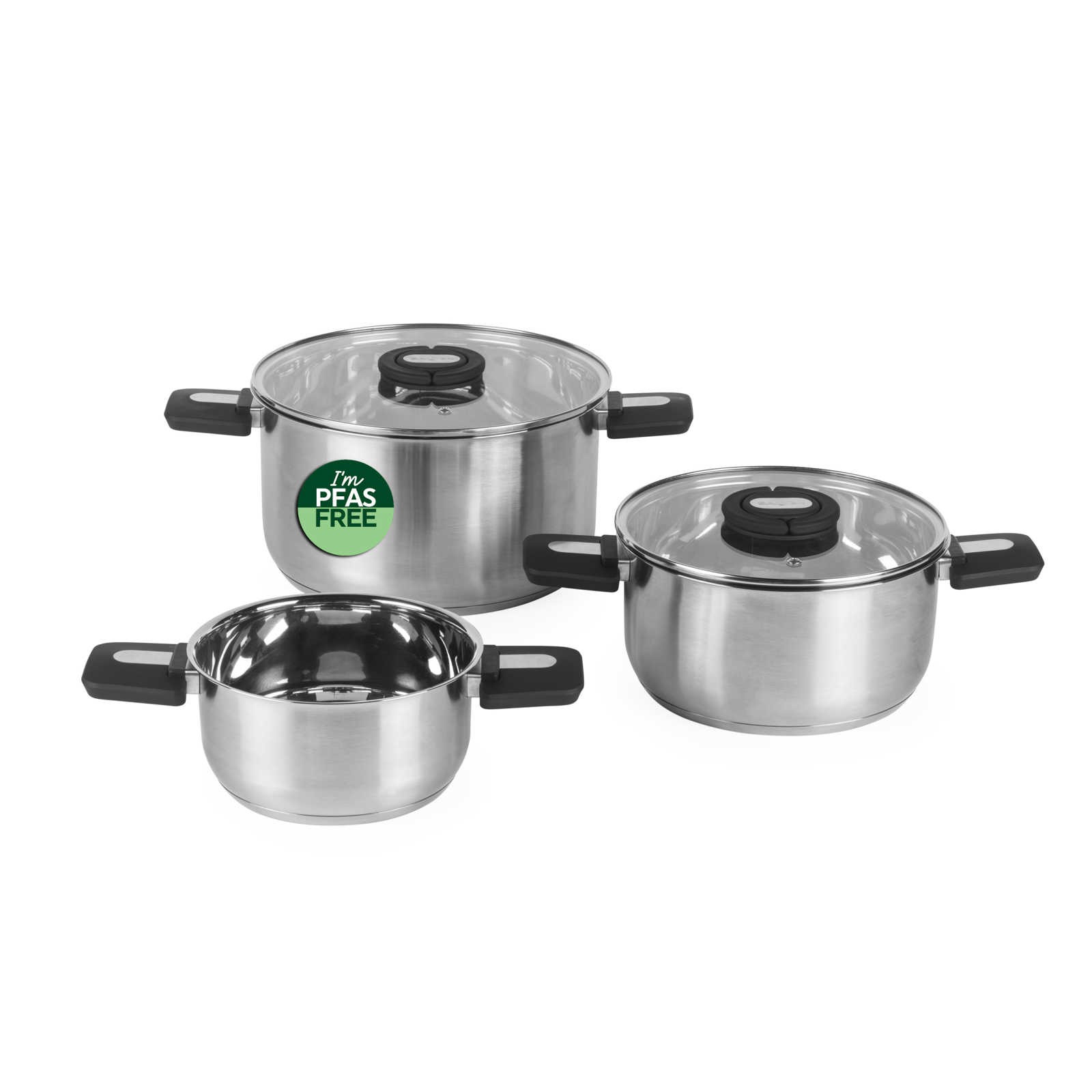 Salter Stackable 3-Piece Stockpot Set – Stainless Steel, Induction, Glass Lids