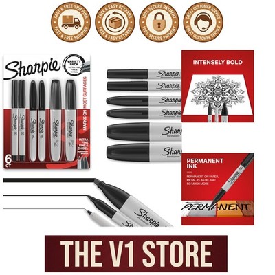 Multi-Surface Black Permanent Markers - Variety Pack of 6 with Different Tips