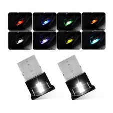 2 PCS Mini USB LED Light, 8 Colors RGB Car Atmosphere Light Adjustable