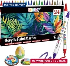 24 Colors Dual Tip Acrylic Paint Markers Set, Fine Tip and Brush Tip Acrylic Pai