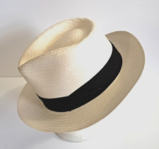 Straw Woven Women’s Fedora Hat with black Band Size Large made in USA