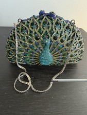 Women's Luxury multicolor Rhinestone Peacock Evening Wedding clutch purse bag