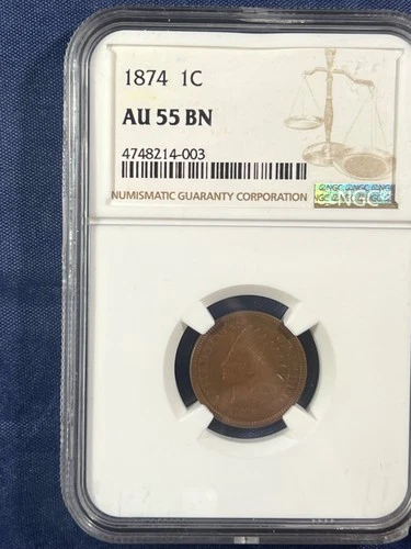 1874 Indian Head Penny IHP 1c Cent NGC AU55 BN #17